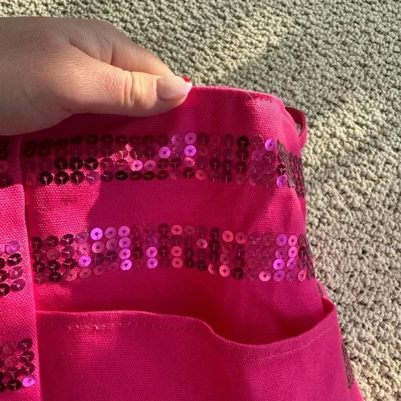 NWT Victoria's Secret HOT Pink Canvas Tote Bag Carry All Sequins - Picture 5 of 5